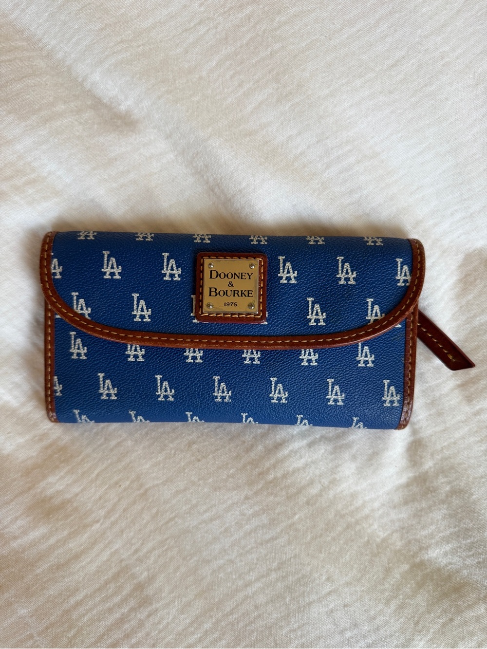 Dooney & Bourke Blue LA Logo Continental Wallet with Brown Trim